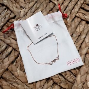 NWOT Coach Necklace Tri Heart Rose Gold Swarovski